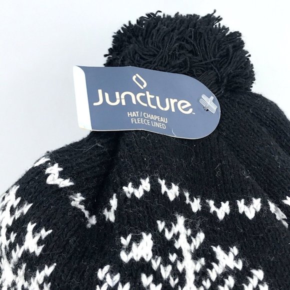 Unisex Nordic Snowflake Warm Fleece Lined Knit Stretch w/Pom Pom Beanie Hat New - Picture 6 of 7
